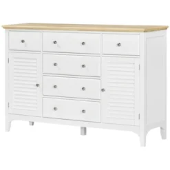 HOMCOM Modern Sideboard With Drawers, Buffet Cabinet With Storage Cabinets, Adjustable Shelves For Living Room, Kitchen, White -Baxton Home Shop GUEST c476140c 6c22 4067 b4d7 d693c795b6fd