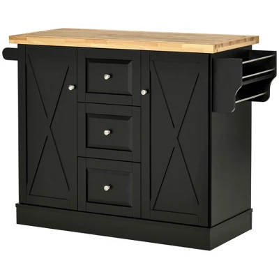 HOMCOM Farmhouse Mobile Kitchen Island Utility Cart On Wheels With Barn Door Style Cabinets, Drawers 5 HOMCOM Farmhouse Mobile Kitchen Island Utility Cart On Wheels With Barn Door Style Cabinets, Drawers - Image 3