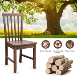 Costway Set Of 2 Dining Chair Brown Kitchen Spindle Back Side Chair With Solid Wooden Legs -Baxton Home Shop GUEST c7be2238 d500 426b 95fe b154422d42cf