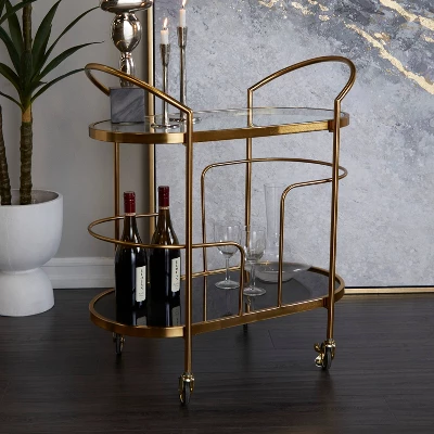 Contemporary Metal And Smoke Glass Bar Cart Gold - Olivia & May 3 Contemporary Metal And Smoke Glass Bar Cart Gold - Olivia & May