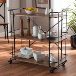 Neal Metal And Wood Kitchen Serving Cart Walnut/Black - Baxton Studio -Baxton Home Shop GUEST c8f0fbf3 aaf7 49d1 88b7 de3907b863d8