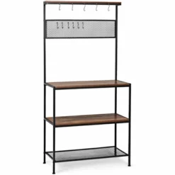 Costway 4-Tier Kitchen Bakers Rack Microwave Oven Stand Industrial W/Hooks & Mesh Panel -Baxton Home Shop GUEST c9dbccb7 ed6f 430c ae2a fd97c70e3fc6