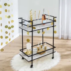 Honey-Can-Do 2 Tier Bar Cart Faux Marble -Baxton Home Shop GUEST c9ecbe54 ec90 4b60 910a 48352737f6e0