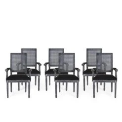 Set Of 6 Maria French Country Wood And Cane Upholstered Dining Chairs - Christopher Knight Home -Baxton Home Shop GUEST ca7d7f6e 1dfa 4250 8fb6 52351edfbdf7