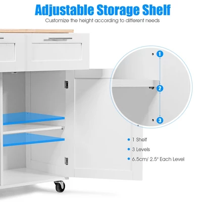 Costway Rolling Kitchen Cart Island Heavy Duty Storage Trolley Cabinet Utility White 7 Costway Rolling Kitchen Cart Island Heavy Duty Storage Trolley Cabinet Utility White - Image 5