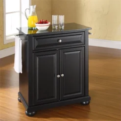 Wood Solid Black Granite Top Kitchen Island In Black - Pemberly Row