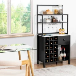 Costway Kitchen Islands Freestanding Wine Rack Table W/ Glass Holder & Drawer Black / Rustic -Baxton Home Shop GUEST cc074bc0 c643 4132 b599 4f815b9c9692