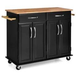 Costway 4-Door Rolling Kitchen Island Cart Buffet Cabinet W/ Towel Racks Drawers WhiteBlack -Baxton Home Shop GUEST cc0ed928 1ff3 4503 8574 904b520be468