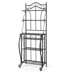 Costway 5-Tier Metal Kitchen Bakers Rack Microwave Storage Rack Oven Stand With Wine Organizer -Baxton Home Shop GUEST cc8f5985 9214 4d28 9d70 3ed83bad7fb7