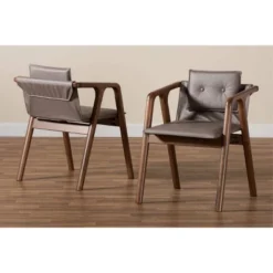 2pc Marcena Leather Upholstered And Wood Dining Chair Set Gray/Walnut Brown - Baxton Studio -Baxton Home Shop GUEST ccb5bcdc b1f7 438e 894f 7d2ecdc06714