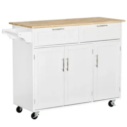 HOMCOM 48" Modern Kitchen Island Cart On Wheels With Storage Drawers, Rolling Utility Cart With Adjustable Shelves, Cabinets And Towel Rack -Baxton Home Shop GUEST ce3f333c 9294 4d43 b1a1 faa732104b97