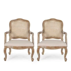 Set Of 2 Andrea French Country Wood And Cane Upholstered Dining Armchairs - Christopher Knight Home 27 Set Of 2 Andrea French Country Wood And Cane Upholstered Dining Armchairs - Christopher Knight Home -Baxton Home Shop GUEST ce6f7316 eedf 4b44 80a0 c8f7c723ab13