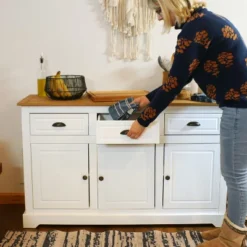Sunnydaze Decor Sunnydaze Sideboard With 3 Drawers And 3 Doors - Solid Pine Construction - White - 32" -Baxton Home Shop GUEST cf09f518 3943 44f6 9b7c 0e67e5b7b04a