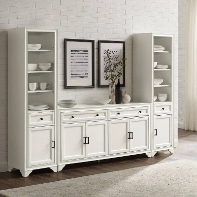 3pc Tara Sideboard And Bookcase Set Distressed White - Crosley 3 3pc Tara Sideboard And Bookcase Set Distressed White - Crosley
