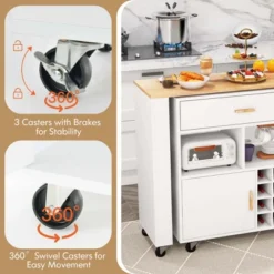 Costway Reversible Folding Kitchen Island Cart Utility Storage Trolley Wine Rack Shelves -Baxton Home Shop GUEST cff76cdc 2715 4a2d ac41 11fb5948edd2