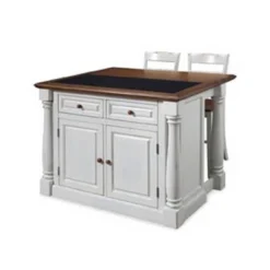Monarch Kitchen Island And Two Stools Antique White - Home Styles