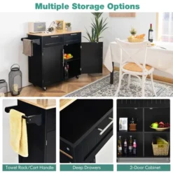 Costway Rolling Kitchen Cart Island Heavy Duty Storage Trolley Cabinet Utility Black -Baxton Home Shop GUEST d1511e93 d676 4e5d 9bbd 208d47f15001