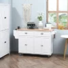 HOMCOM Rolling Kitchen Island On Wheels Utility Cart With Drop-Leaf And Rubber Wood Countertop, Storage Drawers, Door Cabinets, White -Baxton Home Shop GUEST d1817527 a538 48d7 871f d78ea8e56de4