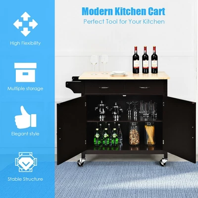 Costway Modern Rolling Kitchen Island Cart Wood Top Storage Trolley With Storage Drawers 7 Costway Modern Rolling Kitchen Island Cart Wood Top Storage Trolley With Storage Drawers - Image 5