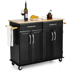 Costway 4-Door Rolling Kitchen Island Cart Buffet Cabinet W/ Towel Racks Drawers WhiteBlack -Baxton Home Shop GUEST d2fadcbf 86d7 4f7a af48 a5130f2ddf02