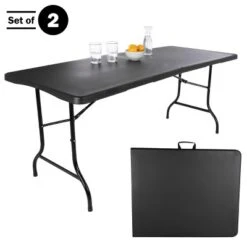 Folding Table Set - Set Of 2 Lightweight Portable Tables - 6-Foot-Long Plastic Tabletops For Camping, Parties, And Dining By Everyday Home (Black) -Baxton Home Shop GUEST d31e656c 67ac 4137 9dea 32f7ea1412b3