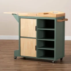 Dorthy Two-Tone Wood Kitchen Cart Green/Natural - Baxton Studio -Baxton Home Shop GUEST d36057d4 dda0 4f07 9533 1cf42532559e