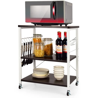 Costway 3-Tier Kitchen Baker's Rack Microwave Oven Storage Cart W/ Hook 11 Costway 3-Tier Kitchen Baker's Rack Microwave Oven Storage Cart W/ Hook - Image 9