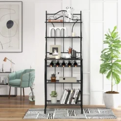 Costway 5-Tier Metal Kitchen Bakers Rack Microwave Storage Rack Oven Stand With Wine Organizer -Baxton Home Shop GUEST d5817f16 ff85 43c3 ab17 cc5f789a08cd