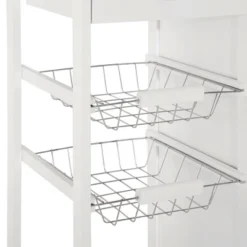 HOMCOM 28" Rolling Kitchen Trolley Serving Cart Storage Cabinet Bamboo Top With Wire Basket & Door Cabinet & Drawers, White 11 HOMCOM 28" Rolling Kitchen Trolley Serving Cart Storage Cabinet Bamboo Top With Wire Basket & Door Cabinet & Drawers, White -Baxton Home Shop GUEST d5c780cf b4a7 468b 8b30 6c453c5686fd