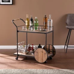 Trodel Reclaimed Wood Bar Cart Natural/Black - Aiden Lane