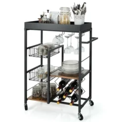 Costway 4-Tier Kitchen Carts Rolling Serving Trolley Wine Rack Removable Tray Basket -Baxton Home Shop GUEST d6ec44c6 b1f1 405f 9a2d 3dbc79a86272