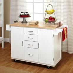 Cottage Country Wood Top Kitchen Cart White - Buylateral -Baxton Home Shop GUEST d8dbce58 43b9 496b 8e0b 1a5b0d2d7301