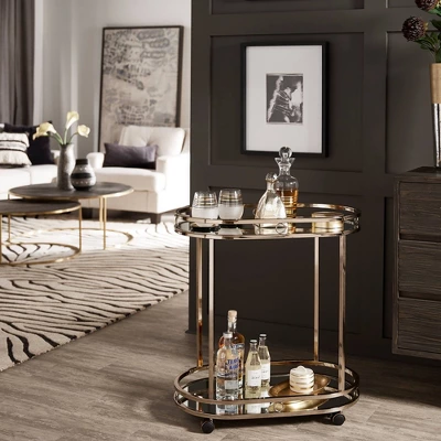 Bartram Oval Bar Cart Champagne Gold - Inspire Q 6 Bartram Oval Bar Cart Champagne Gold - Inspire Q - Image 4
