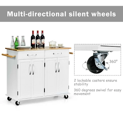 Costway Kitchen Trolley Island Utility Cart Wood Top Rolling Storage Cabinet Drawers White 7 Costway Kitchen Trolley Island Utility Cart Wood Top Rolling Storage Cabinet Drawers White - Image 5