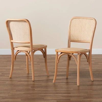 2pc Neah Woven Rattan And Wood Cane Dining Chair Set Brown - Baxton Studio 9 2pc Neah Woven Rattan And Wood Cane Dining Chair Set Brown - Baxton Studio - Image 7