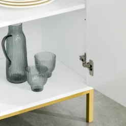 HOMCOM Modern 3 Door Accent Sideboard Storage Cabinet With Chevron Pattern And Adjustable Shelving, Natural Wood -Baxton Home Shop GUEST de11f13c 46e5 4104 a2ef 27ed0d12ab92