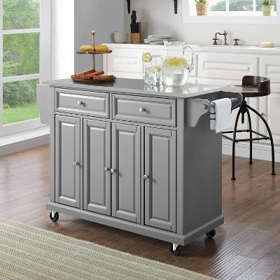 Stainless Steel Top Kitchen Cart/Island Vintage Gray - Crosley 9 Stainless Steel Top Kitchen Cart/Island Vintage Gray - Crosley - Image 7