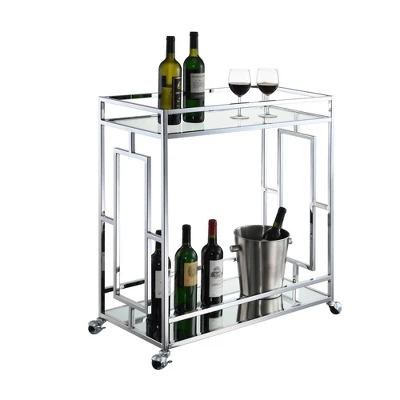 Town Square Bar Cart Clear Glass/Mirror/Chrome - Breighton Home 4 Town Square Bar Cart Clear Glass/Mirror/Chrome - Breighton Home - Image 2