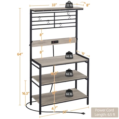 Yaheetech 4-tier 64" H Kitchen Baker's Rack With Power Outlet, Gray 4 Yaheetech 4-tier 64" H Kitchen Baker's Rack With Power Outlet, Gray - Image 2