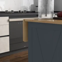 HOMCOM Rolling Kitchen Island With Drop Leaf Wood Breakfast Bar, Farmhouse Kitchen Cart With 2 Drawers, Adjustable Shelves For Dining Room, Dark Gray -Baxton Home Shop GUEST e0584749 68f8 4a9b b22b fe60cba2a0aa