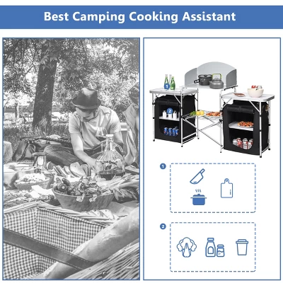 Costway Folding Portable Aluminum Camping Grill Table W/ Storage Organizer Windscreen Black 8 Costway Folding Portable Aluminum Camping Grill Table W/ Storage Organizer Windscreen Black - Image 6