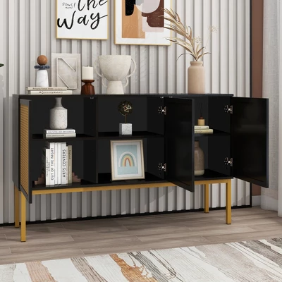 Sideboard With Faux Rattan Door And Metal Legs - ModernLuxe 3 Sideboard With Faux Rattan Door And Metal Legs - ModernLuxe