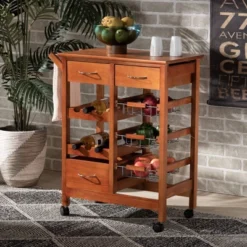 Crayton Wood And Metal Mobile Kitchen Storage Cart Oak Brown/Silver - Baxton Studio -Baxton Home Shop GUEST e37ba35d 06f9 4f3e 9321 7f72ecec99dd