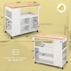 Costway Kitchen Island Trolley Cart On Wheels With Storage Open Shelves & Drawer White/Brown -Baxton Home Shop GUEST e3a0806e 4d8e 4ada b156 6f27e52f0fa0
