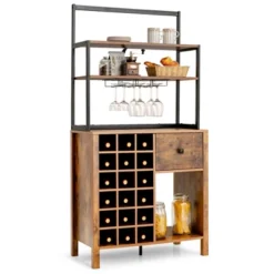 Costway Kitchen Islands Freestanding Wine Rack Table W/ Glass Holder & Drawer Black / Rustic -Baxton Home Shop GUEST e3b660d2 9a24 4ffe b501 75d9f3040d28