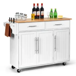 Costway Kitchen Island Trolley Cart Wood Top Rolling Storage Cabinet W/Knife Block WhiteBrown -Baxton Home Shop GUEST e3d92b6a c175 49fe b340 9115ab6f6b29