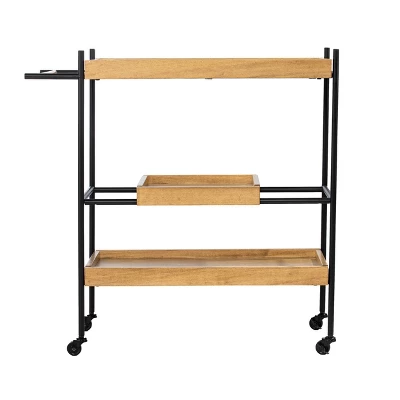 Jengarn Rolling Bar Cart Natural/Black - Aiden Lane 6 Jengarn Rolling Bar Cart Natural/Black - Aiden Lane - Image 4