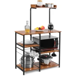 Costway 4-Tier Vintage Kitchen Baker's Rack Utility Microwave Stand W/ Basket & 5 Hooks -Baxton Home Shop GUEST e610a51d 9e16 45f6 8ba8 fa48df814627