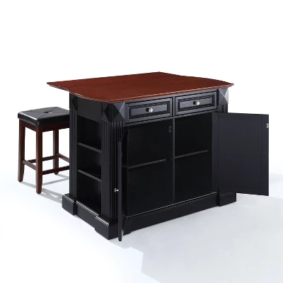 Coventry Drop Leaf Top Kitchen Island With Upholstered Square Stools Black - Crosley 10 Coventry Drop Leaf Top Kitchen Island With Upholstered Square Stools Black - Crosley - Image 8