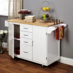 Cottage Country Wood Top Kitchen Cart White - Buylateral -Baxton Home Shop GUEST e6c0e569 06e3 4efa 8777 0544b0519137